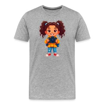 Petit photographe avec appareil photo – Design créatif - T-shirt bio Premium Homme - gris chiné - Devant - Damien (186cm)