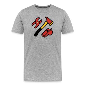 Graphismes des outils des pompiers - T-shirt bio Premium Homme - gris chiné - Devant - Damien (186cm)