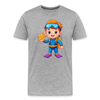 Garçon en combinaison de plongée avec une étoile de mer – aventure - T-shirt bio Premium Homme - gris chiné - Devant - Damien (186cm)