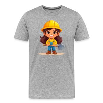 Comic Girl avec Casque et Pelle – Artisan - T-shirt bio Premium Homme - gris chiné - Devant - Damien (186cm)
