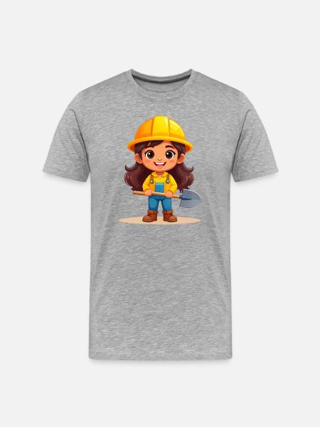 Comic-Mädchen mit Helm & Schaufel – Handwerker - Männer Premium Bio T-Shirt - Grau meliert