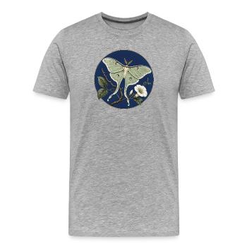 Actias luna (Luna Moth) – Illustration botanique - T-shirt bio Premium Homme - gris chiné - Devant - Damien (186cm)