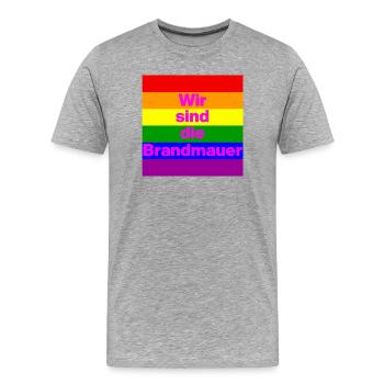Wir sind die Brandmauer, NO NZS, NO AFD, FRIEDEN - Männer Premium Bio T-Shirt - Grau meliert - Vorne - Damien (186cm)