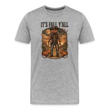 C’est le design western Fall Y’all Pumpkin Cowboy - T-shirt bio Premium Homme - gris chiné - Devant - Damien (186cm)