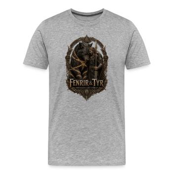 Fenrir & Tyr: Verrat und Mut - Männer Premium Bio T-Shirt - Grau meliert - Vorne - Damien (186cm)