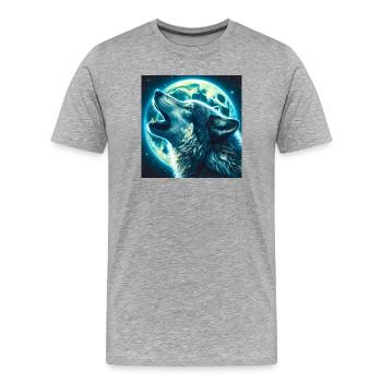 Wolf heult zum Vollmond - Männer Premium Bio T-Shirt - Grau meliert - Vorne - Damien (186cm)
