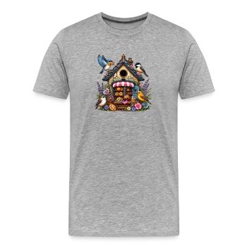 Boulangerie d’oiseaux dans le jardin de fleurs - T-shirt bio Premium Homme - gris chiné - Devant - Damien (186cm)
