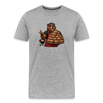 Bear grill master avec pile de burgers - T-shirt bio Premium Homme - gris chiné - Devant - Damien (186cm)