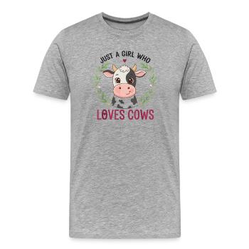 La fille adore les vaches : une jolie vache en couronne - T-shirt bio Premium Homme - gris chiné - Devant - Damien (186cm)