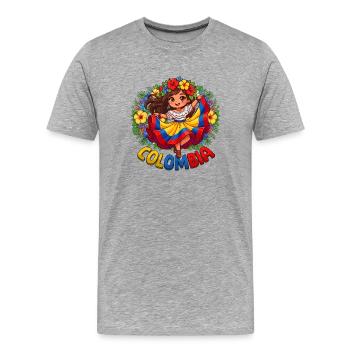 La Fille d’Honneur folklorique colombienne - T-shirt bio Premium Homme - gris chiné - Devant - Damien (186cm)
