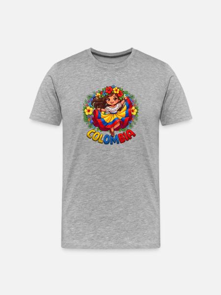 Colombia Folkloric Flower Girl - Men's Premium Organic T-Shirt - heather grey
