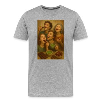 Tour gastronomique : Famille partage du chocolat au cacao - T-shirt bio Premium Homme - gris chiné - Devant - Damien (186cm)