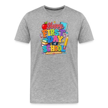 Bon premier jour d’école Livres - T-shirt bio Premium Homme - gris chiné - Devant - Damien (186cm)