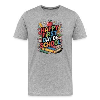 Bon premier jour d’école Livres - T-shirt bio Premium Homme - gris chiné - Devant - Damien (186cm)
