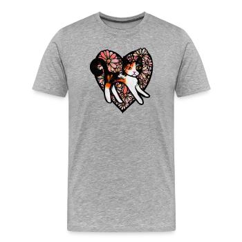 Chat calicot en cœur fleuri - T-shirt bio Premium Homme - gris chiné - Devant - Damien (186cm)