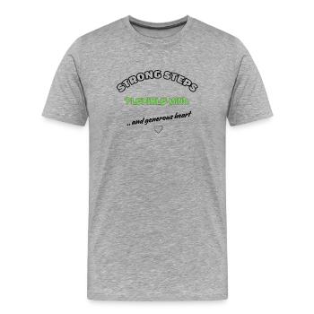 Pas forts, esprit flexible – cœur généreux - T-shirt bio Premium Homme - gris chiné - Devant - Damien (186cm)