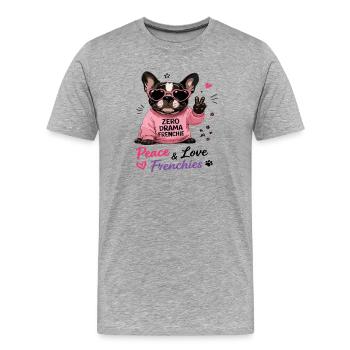 Zero Drama Frenchie Paix & Amour Frenchies - T-shirt bio Premium Homme - gris chiné - Devant - Damien (186cm)