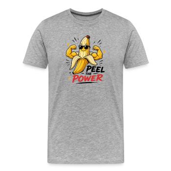 Peel The Power Drôle Muscle Banana Fitness - T-shirt bio Premium Homme - gris chiné - Devant - Damien (186cm)