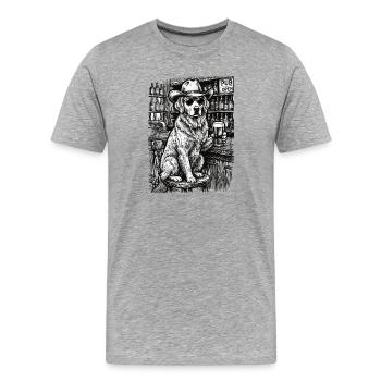 Chien cowboy Bière drôle Golden Retriever - T-shirt bio Premium Homme - gris chiné - Devant - Damien (186cm)