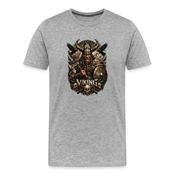 Guerrier viking avec des crânes - T-shirt bio Premium Homme - gris chiné - Devant - Damien (186cm)