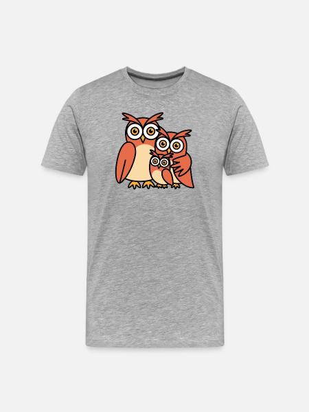 Eulenfamilie - Männer Premium Bio T-Shirt - Grau meliert