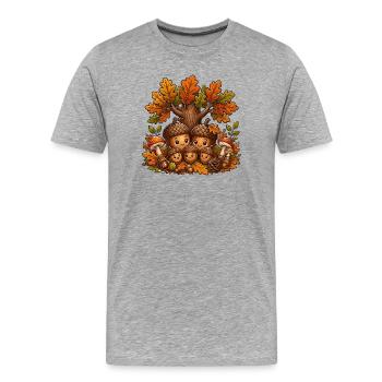 La famille des glands dans la forêt d’automne - T-shirt bio Premium Homme - gris chiné - Devant - Damien (186cm)