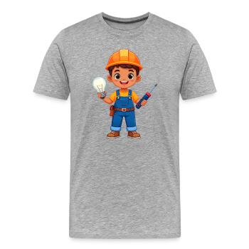 Petit électricien avec tournevis et lampe - T-shirt bio Premium Homme - gris chiné - Devant - Damien (186cm)