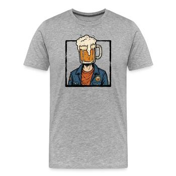Beer lover, beer-drinking head, vacation trip - Men's Premium Organic T-Shirt - heather grey - Front - Damien (186cm)