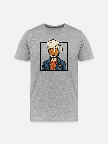 Beer lover, beer-drinking head, vacation trip - Men's Premium Organic T-Shirt - heather grey