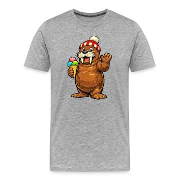 Morse avec cornet de glace - T-shirt bio Premium Homme - gris chiné - Devant - Damien (186cm)