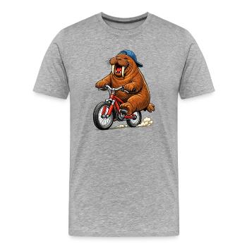 Morse sur le vélo - T-shirt bio Premium Homme - gris chiné - Devant - Damien (186cm)
