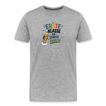 Erste Klasse Sternenstart - Männer Premium Bio T-Shirt - Grau meliert - Vorne - Damien (186cm)