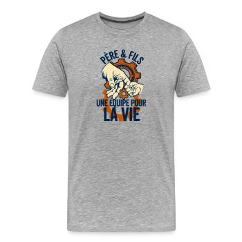 Père Et Fils Une Équipe Pour La Vie Cadeau Papa - T-shirt bio Premium Homme - gris chiné - Devant - Damien (186cm)