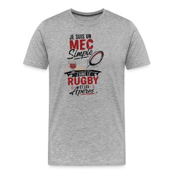Rugby Et Apéro Cadeau Homme Humour Rugby - T-shirt bio Premium Homme - gris chiné - Devant - Damien (186cm)