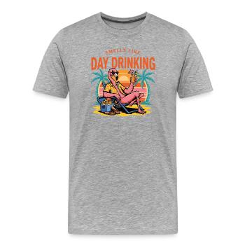 Ça sent la journée à boire Drôle de t-shirt rétro Flamingo - T-shirt bio Premium Homme - gris chiné - Devant - Damien (186cm)