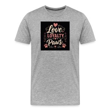 Amour, Loyauté, Pattes, Motif d’amour animal - T-shirt bio Premium Homme - gris chiné - Devant - Damien (186cm)