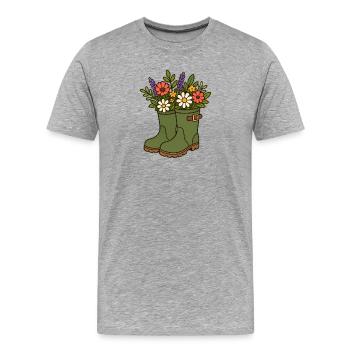 Fleurs dans des bottes en caoutchouc - T-shirt bio Premium Homme - gris chiné - Devant - Damien (186cm)