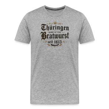 Thüringen Bratwurst Heritage 1613 - Männer Premium Bio T-Shirt - Grau meliert - Vorne - Damien (186cm)
