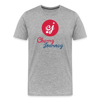 Conception du logo Cherry Journey Cherries - T-shirt bio Premium Homme - gris chiné - Devant - Damien (186cm)