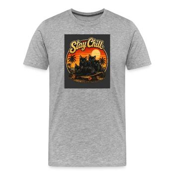 Restez calmes, chats au coucher du soleil - T-shirt bio Premium Homme - gris chiné - Devant - Damien (186cm)