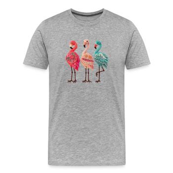 Trio de flamants roses artisanaux dans des poses vibrantes - T-shirt bio Premium Homme - gris chiné - Devant - Damien (186cm)
