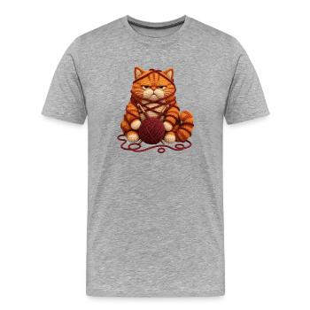 Cadeau Crochet pour les Amateurs de Chats - T-shirt bio Premium Homme - gris chiné - Devant - Damien (186cm)