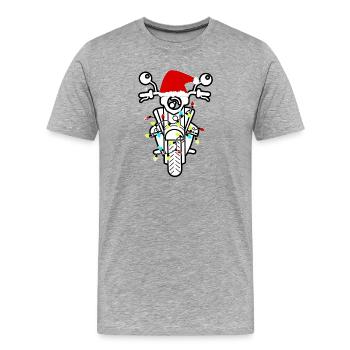 Le Père Noël sur une moto néon - T-shirt bio Premium Homme - gris chiné - Devant - Damien (186cm)