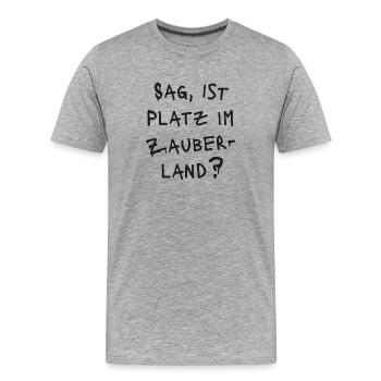 SAG, IST PLATZ IM ZABERLAND ? - Grafitti schwarz - Männer Premium Bio T-Shirt - Grau meliert - Vorne - Damien (186cm)