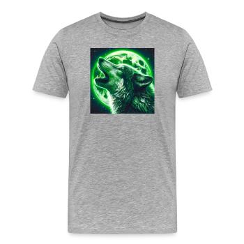 Wolf heult zum Vollmond - Männer Premium Bio T-Shirt - Grau meliert - Vorne - Damien (186cm)