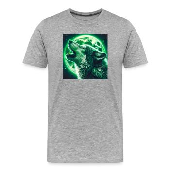 Wolf heult zum Vollmond - Männer Premium Bio T-Shirt - Grau meliert - Vorne - Damien (186cm)