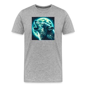 Wolf heult zum Vollmond - Männer Premium Bio T-Shirt - Grau meliert - Vorne - Damien (186cm)