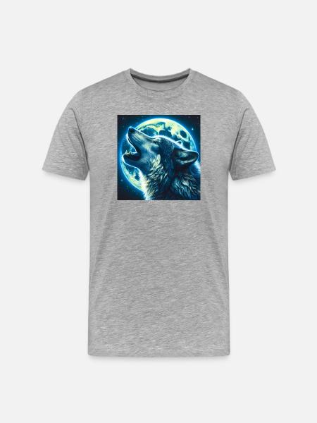 Wolf heult zum Vollmond - Männer Premium Bio T-Shirt - Grau meliert