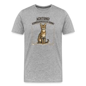 Achtung! Vermögensregister kommt - Savannah Katze - Männer Premium Bio T-Shirt - Grau meliert - Vorne - Damien (186cm)