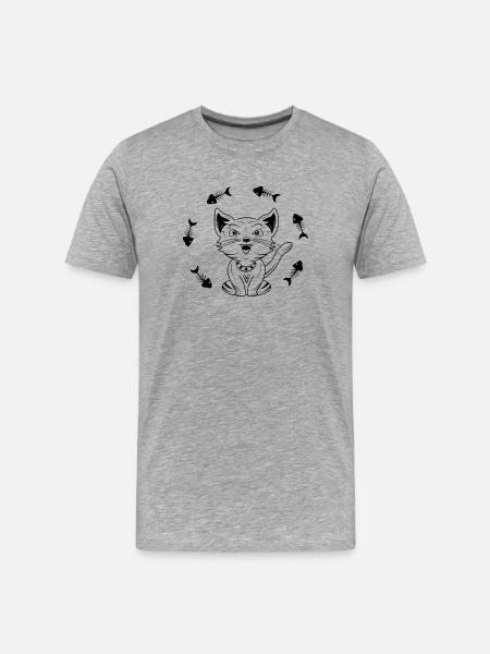 Happy Waving Cat with Fish Bones - Men's Premium Organic T-Shirt - heather grey